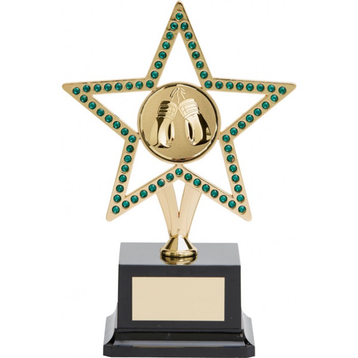  10'' GOLD METAL STAR WITH GREEN GEMSTONES - BOXING TROPHY